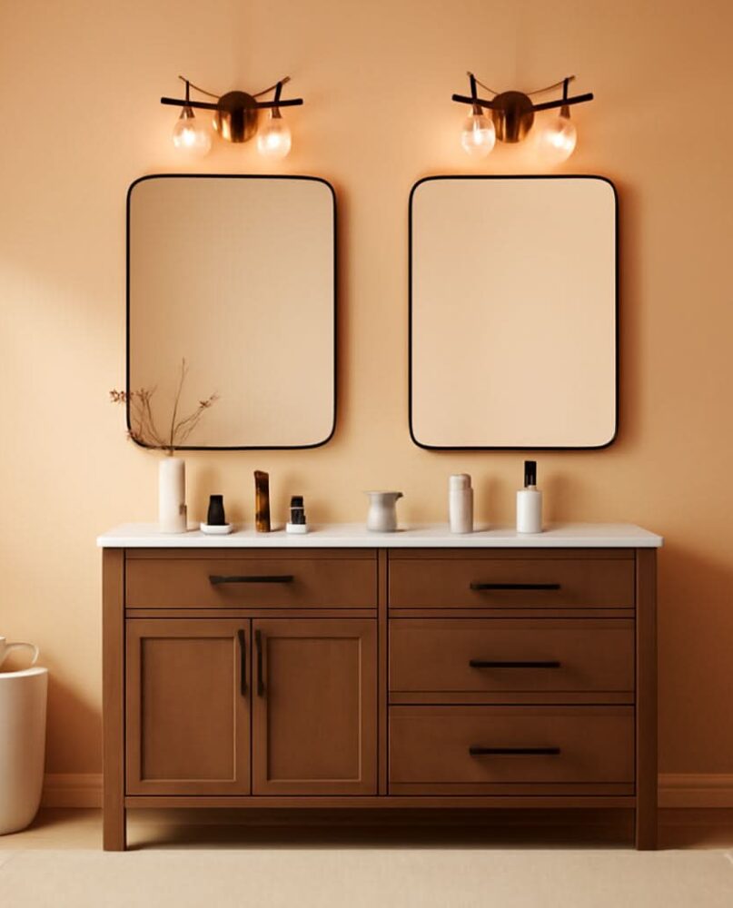 Set of Two Black Bathroom Mirrors 24 x 36 Inch Metal Frame Rectangle Vanity
