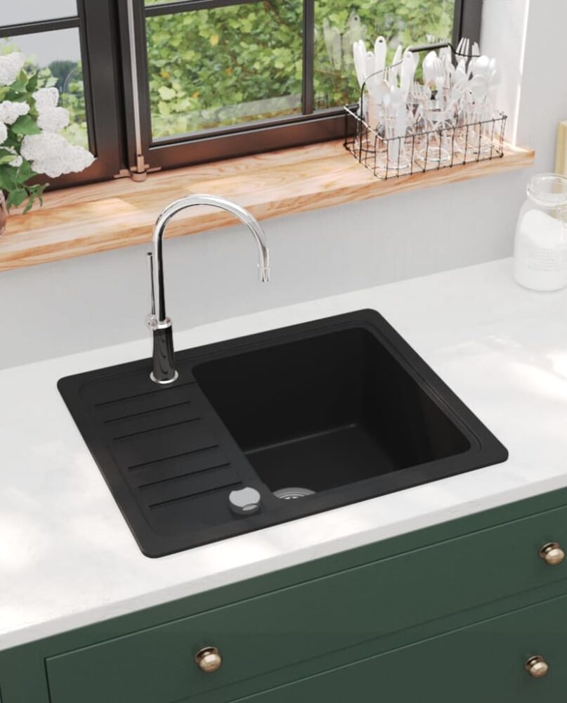 NNEVL Granite Kitchen Sink Single Basin Black