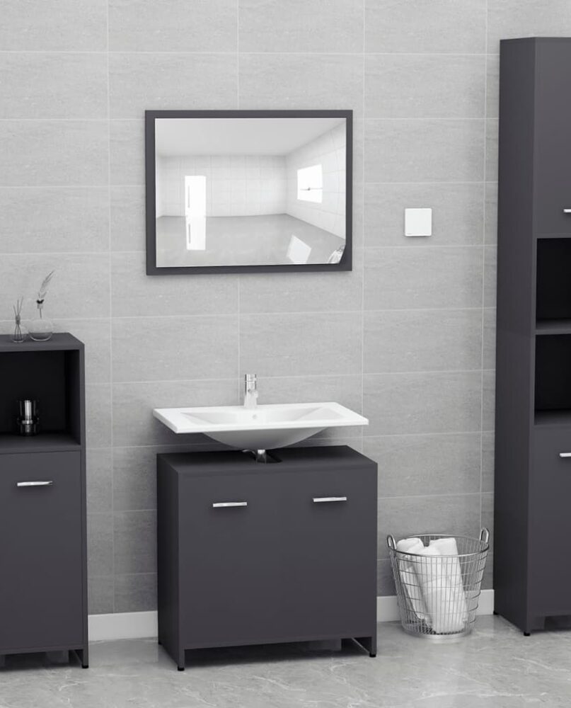 NNEVL Bathroom Furniture Set Grey Chipboard