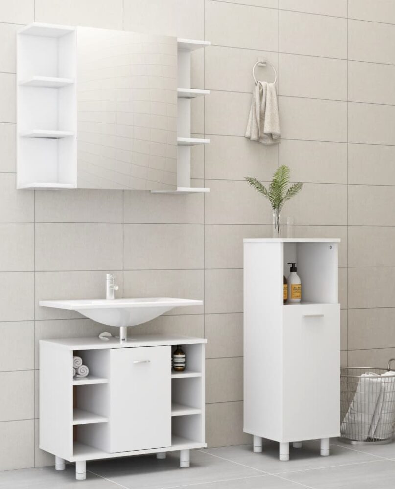 NNEVL 3 Piece Bathroom Furniture Set White Chipboard