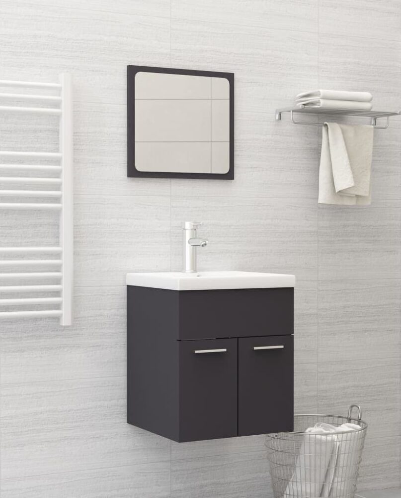 NNEVL 2 Piece Bathroom Furniture Set Grey Chipboard