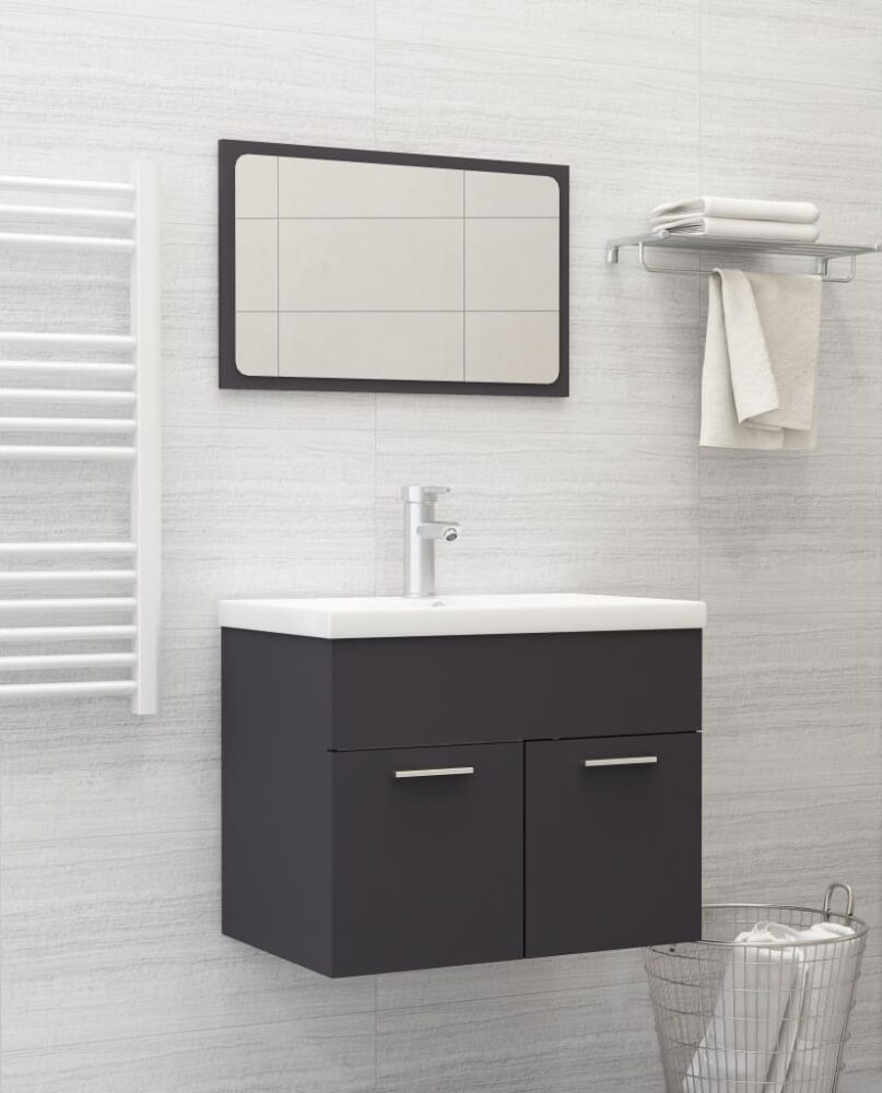 NNEVL 2 Piece Bathroom Furniture Set Grey Chipboard