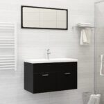 NNEVL 2 Piece Bathroom Furniture Set Black Chipboard