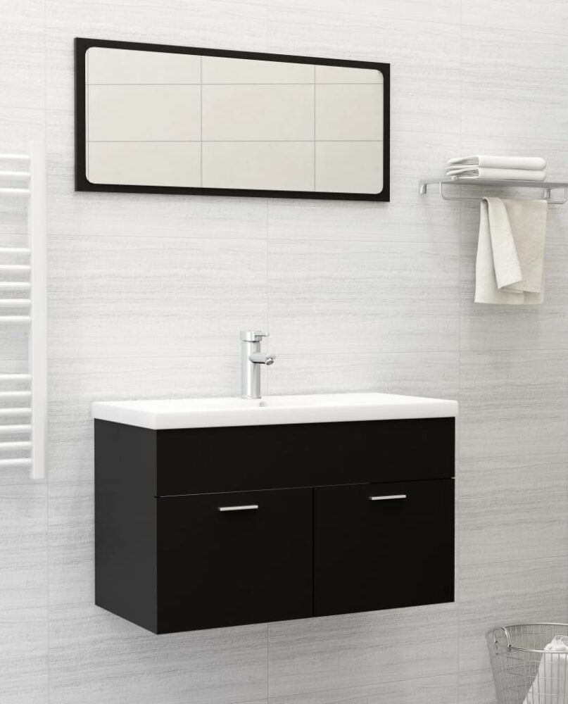 NNEVL 2 Piece Bathroom Furniture Set Black Chipboard