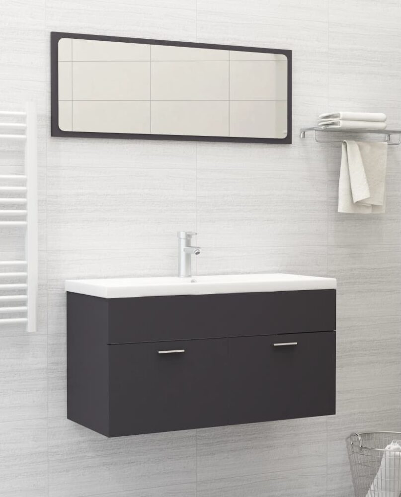 NNEVL 2 Piece Bathroom Furniture Set Grey Chipboard