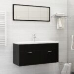 NNEVL 2 Piece Bathroom Furniture Set Black Chipboard