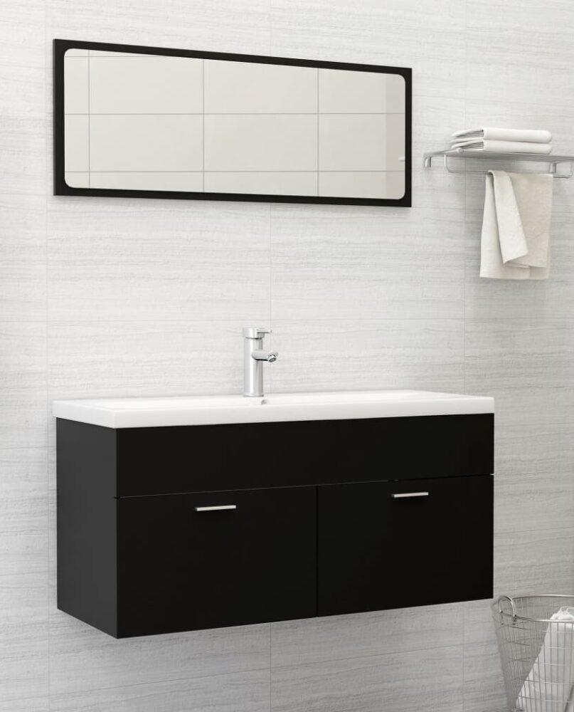 NNEVL 2 Piece Bathroom Furniture Set Black Chipboard