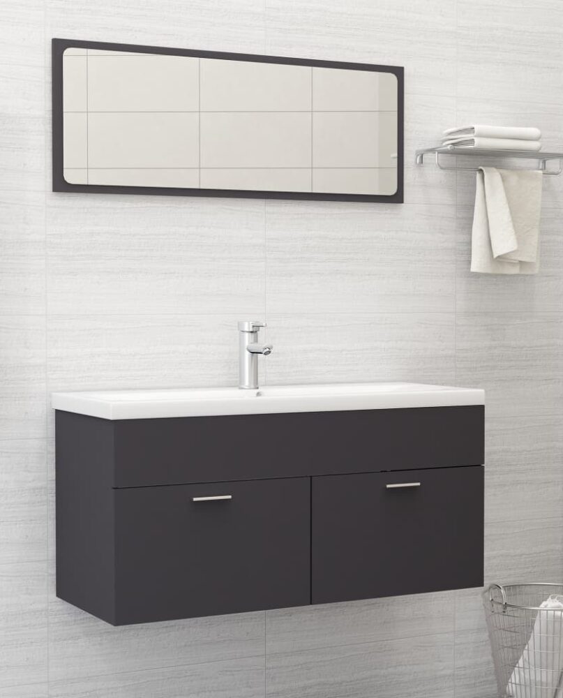 NNEVL 2 Piece Bathroom Furniture Set Grey Chipboard