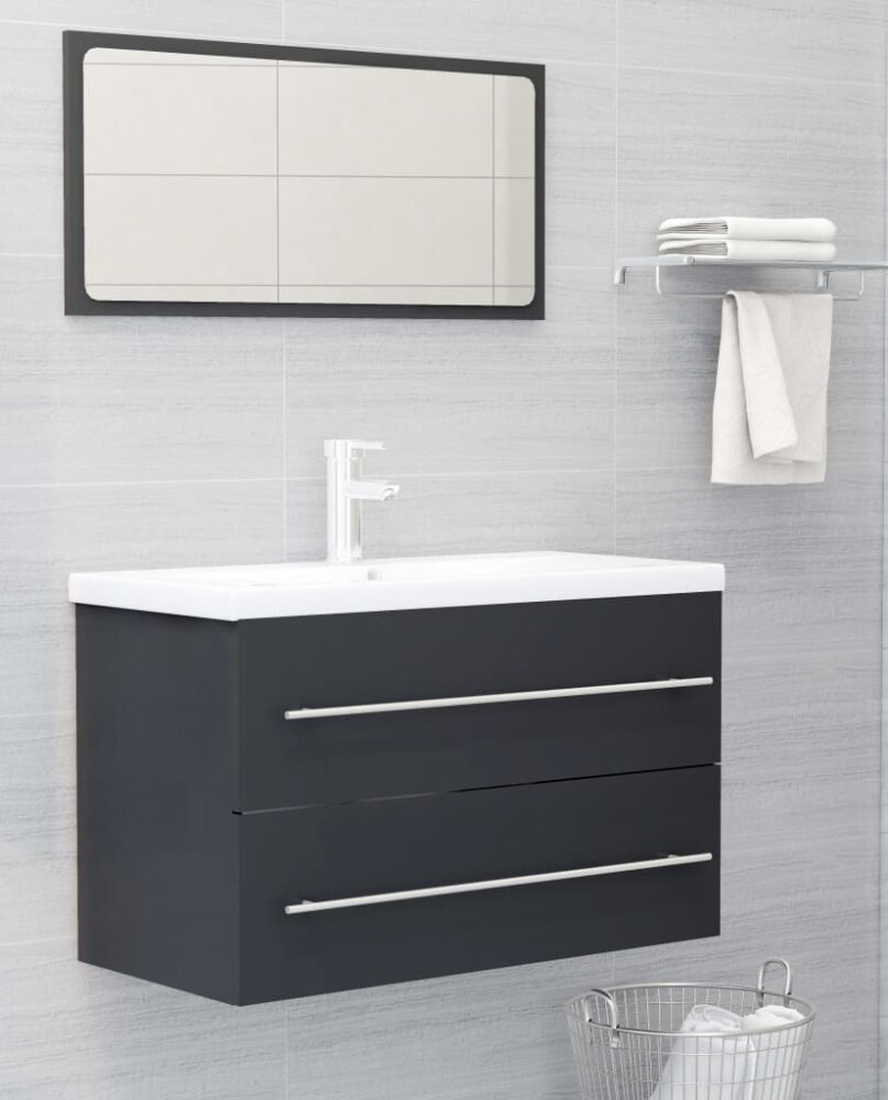 NNEVL 2 Piece Bathroom Furniture Set Grey Chipboard