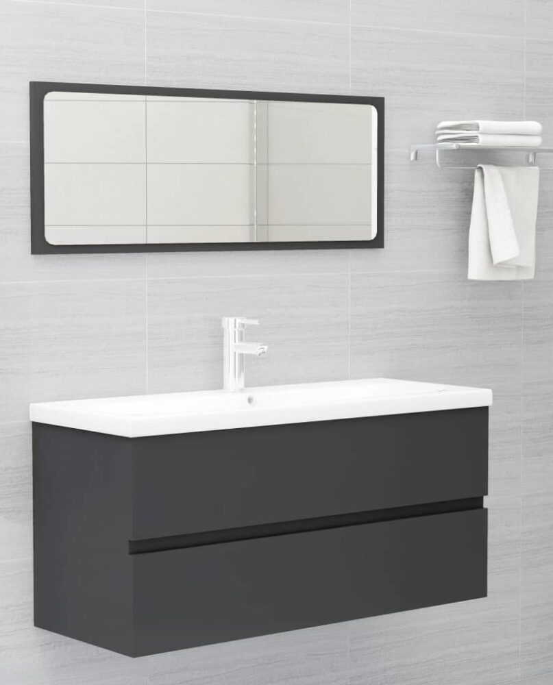 NNEVL 2 Piece Bathroom Furniture Set Grey Chipboard