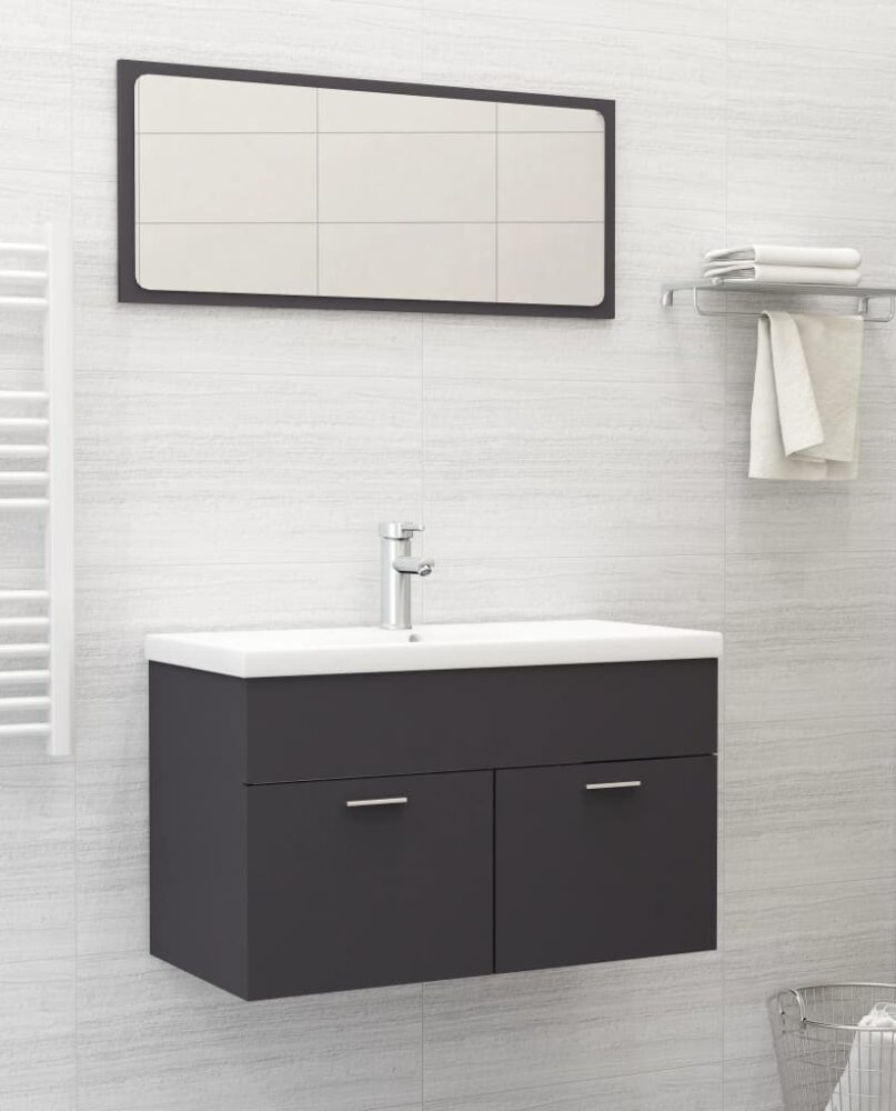 NNEVL Bathroom Furniture Set Grey Chipboard