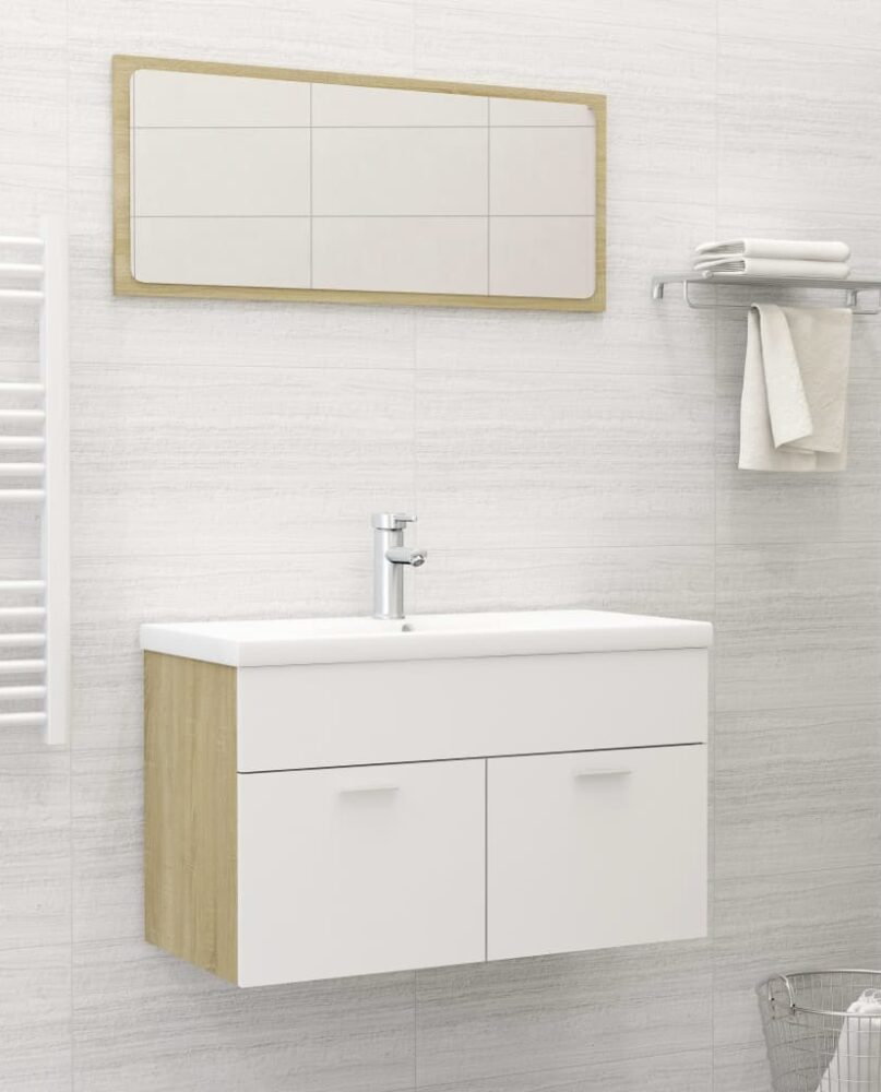 NNEVL Bathroom Furniture Set White and Sonoma Oak Chipboard
