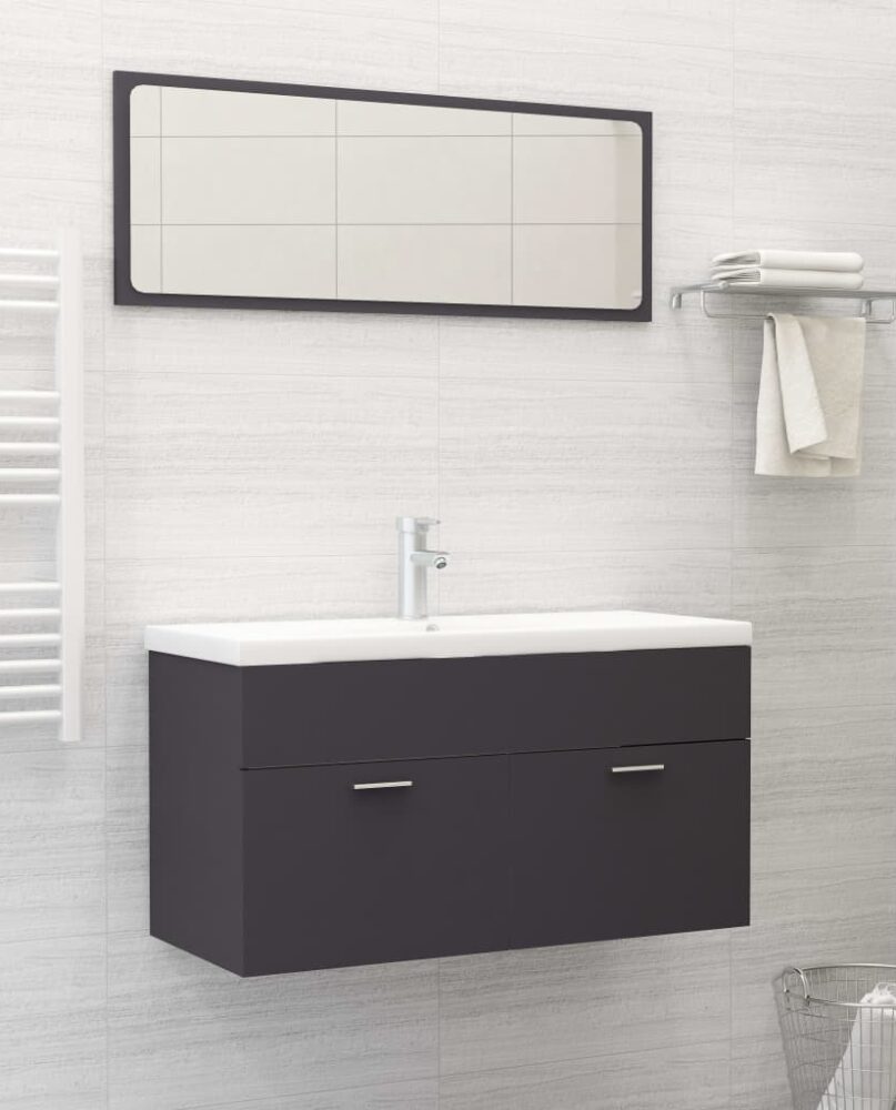NNEVL Bathroom Furniture Set Grey Chipboard