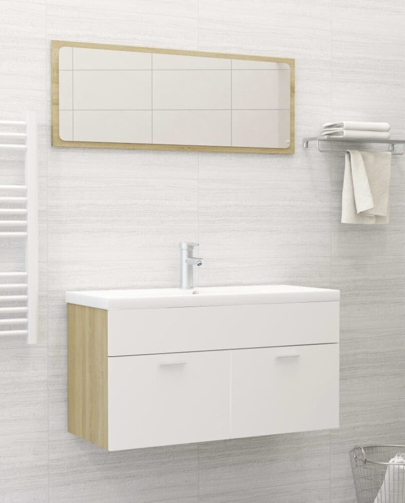 NNEVL Bathroom Furniture Set White and Sonoma Oak Chipboard