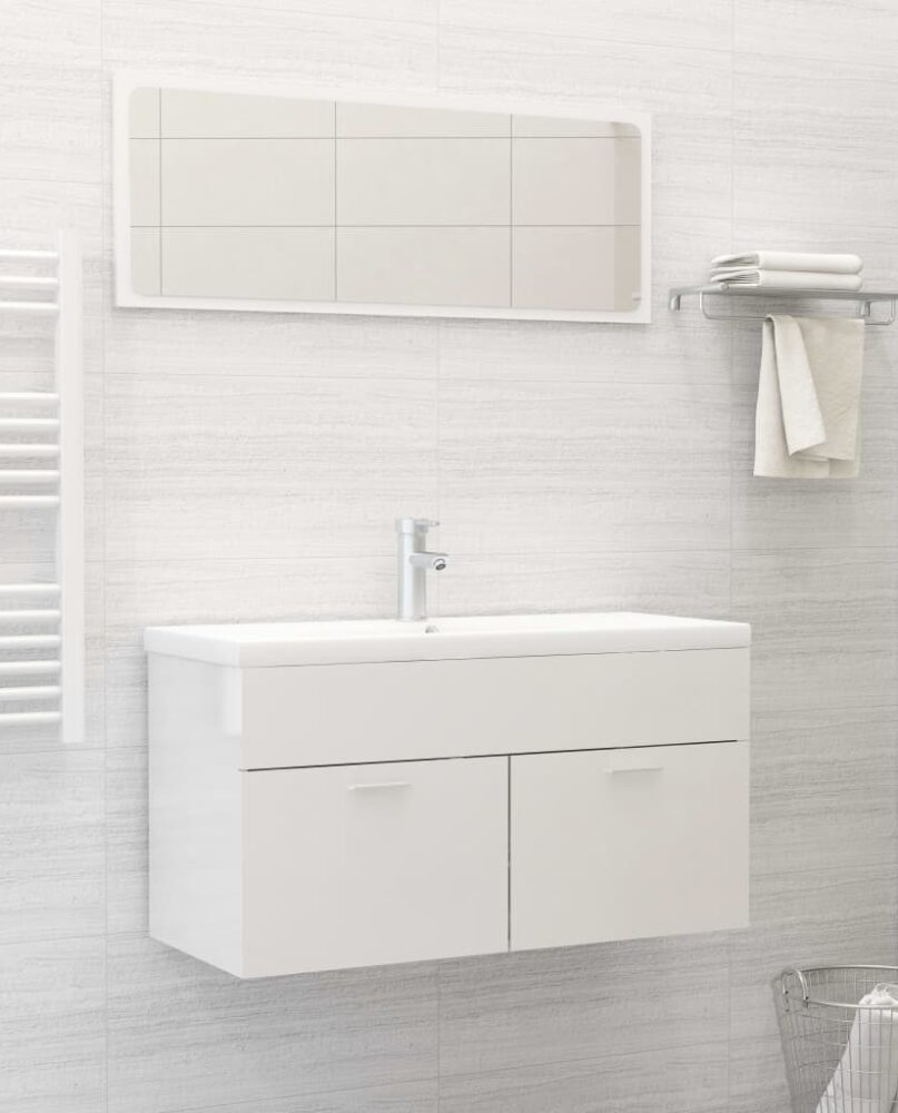 NNEVL Bathroom Furniture Set High Gloss White Engineered Wood