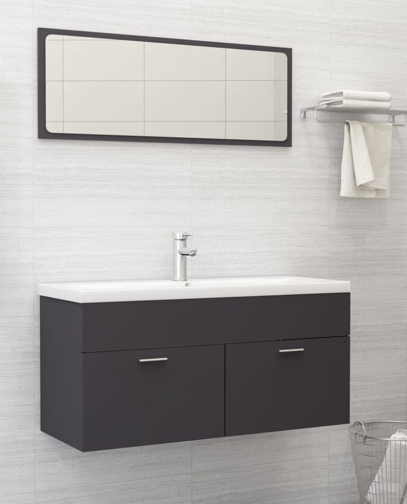 NNEVL Bathroom Furniture Set Grey Chipboard