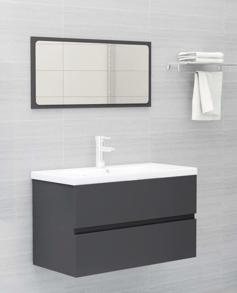 NNEVL Bathroom Furniture Set Grey Engineered Wood