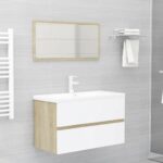 NNEVL Bathroom Furniture Set White and Sonoma Oak Chipboard
