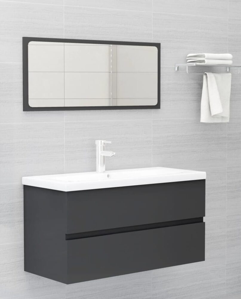 NNEVL Bathroom Furniture Set Grey Chipboard