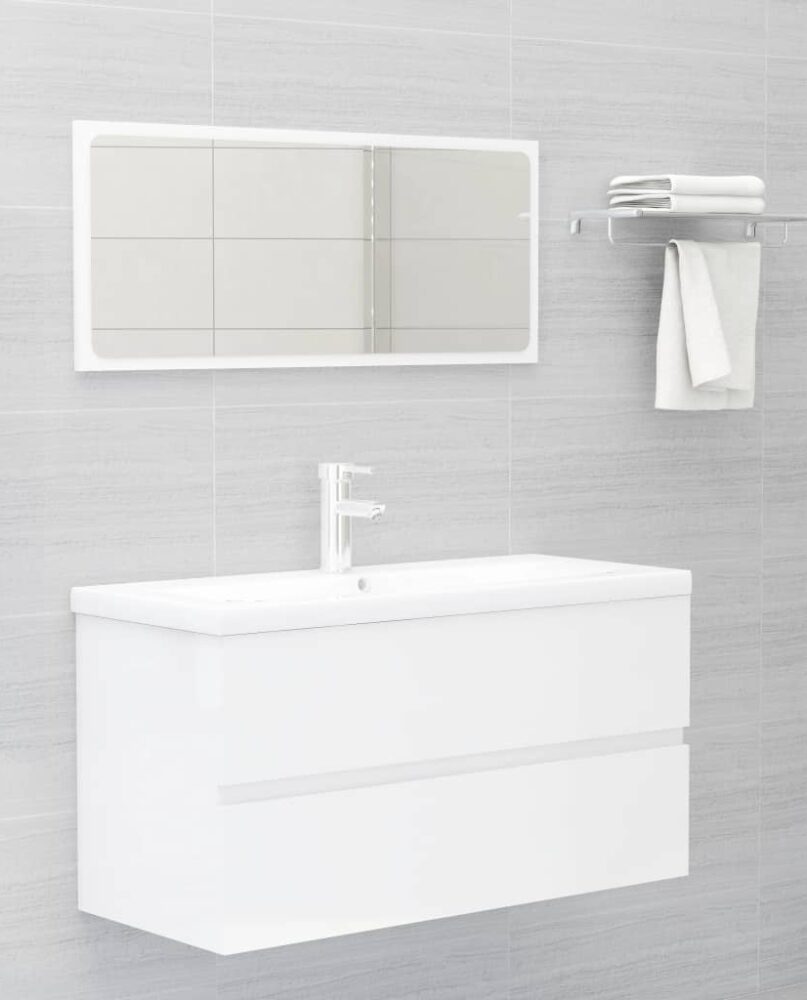 NNEVL Bathroom Furniture Set High Gloss White Chipboard