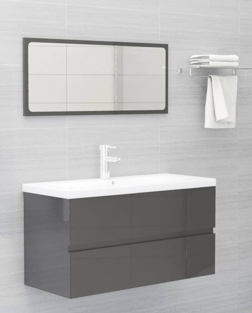 NNEVL Bathroom Furniture Set High Gloss Grey Chipboard