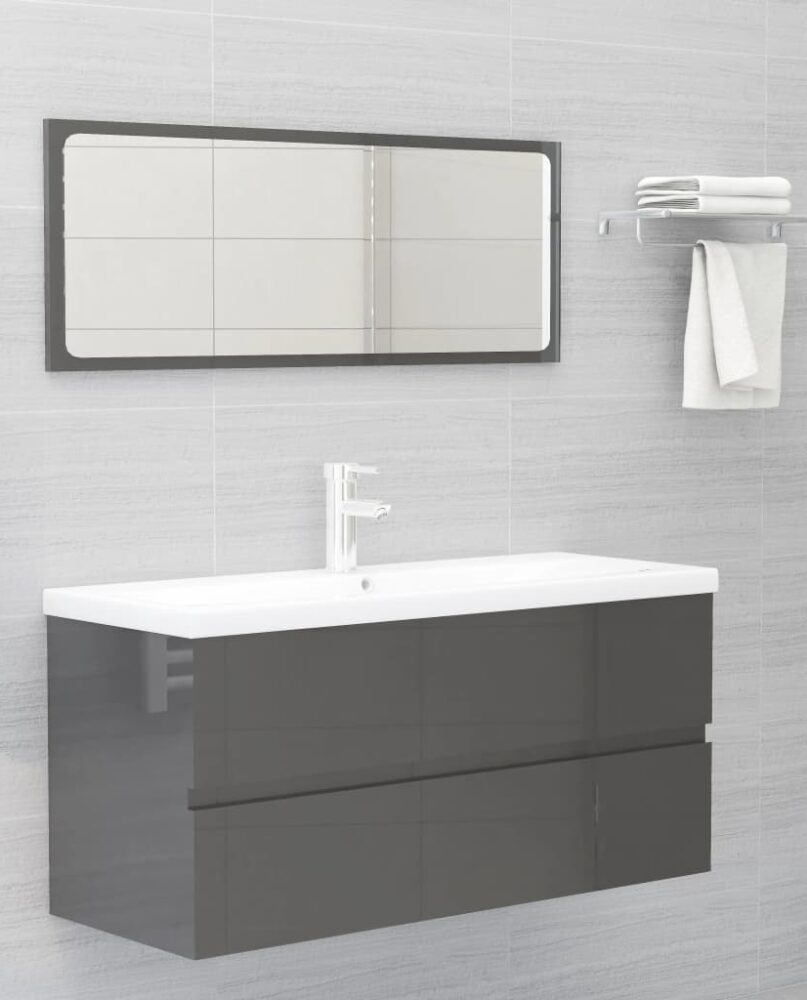 NNEVL Bathroom Furniture Set High Gloss Grey Chipboard