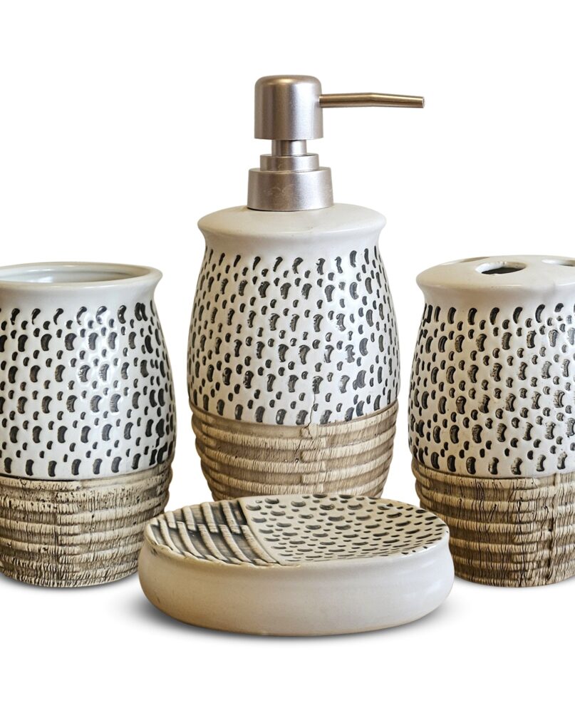 Modern Ceramic Bathroom Accessories Set 4 Piece Minimalist Basin Suite~5421