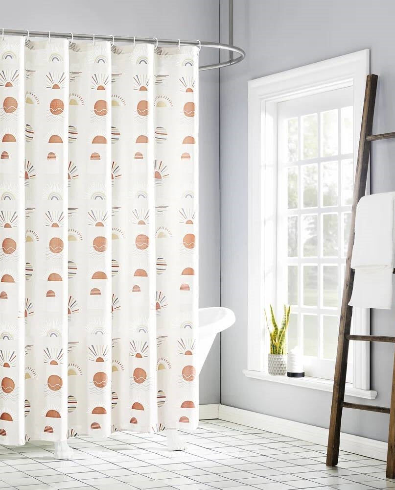 72-inch Cream White Orange Sunset Bohemian Pattern Shower Curtain