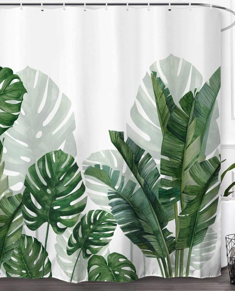 72"W x 84"H Tropical Green Leaf Botanical Polyester Shower Curtain