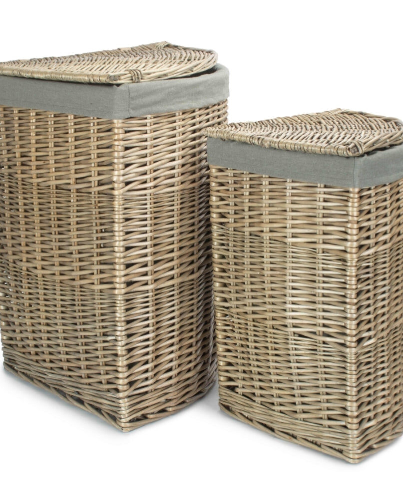 Antique Wash Corner Laundry Basket with Grey Sage Lining
