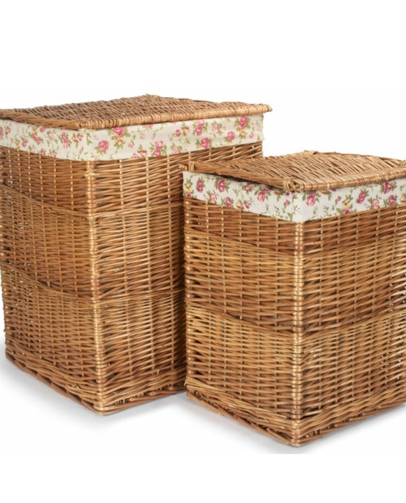 Garden Rose Lining Light Steamed Square Wicker Laundry Basket