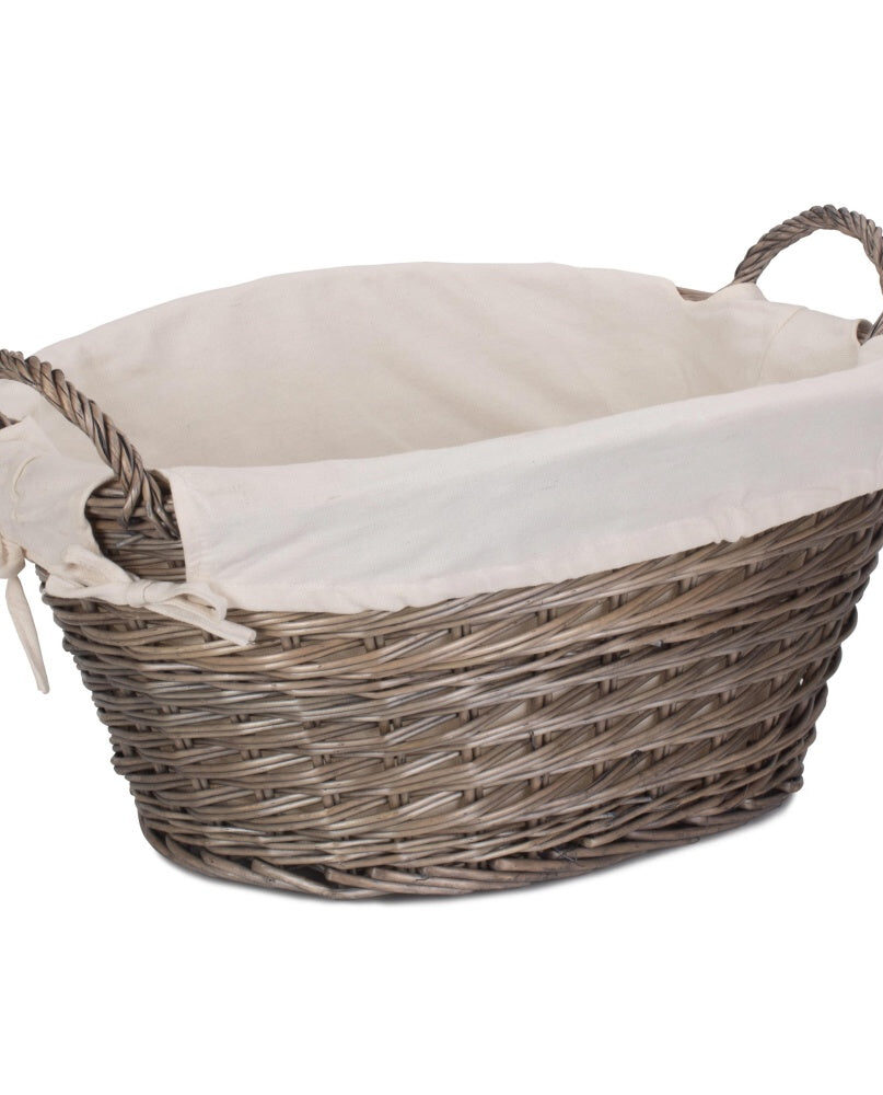 Small Wicker Laundry Wash Basket with White Lining