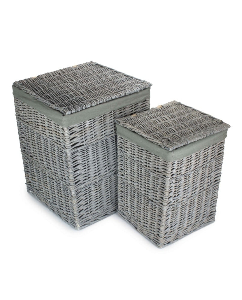 Grey Wash Square Laundry Basket with Grey Sage Lining