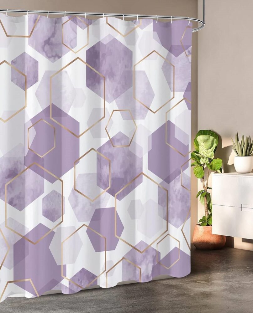 72"W x 72"H Abstract Lavender Geometric Polyester Shower Curtain