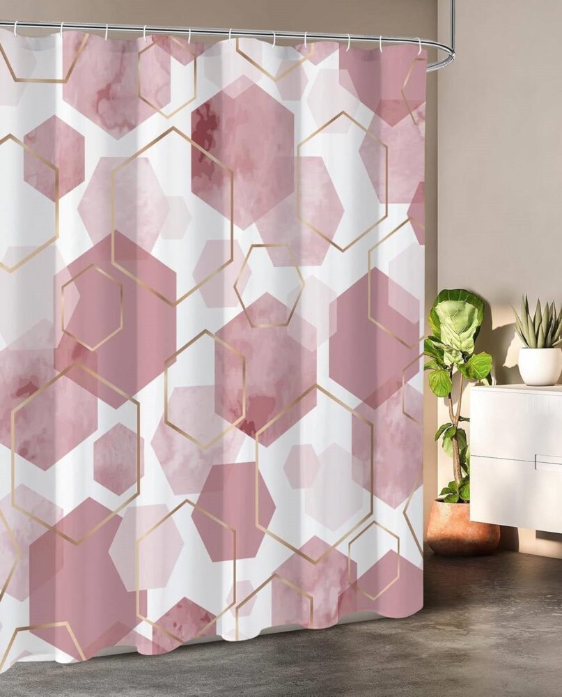 72"W x 72"H Abstract Pink Geometric Polyester Shower Curtain