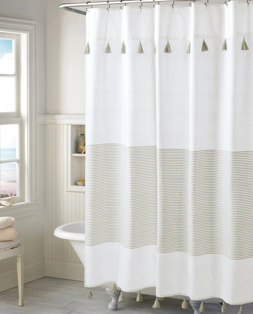 72-inch Taupe Tan and White Stripes Cotton Shower Curtain