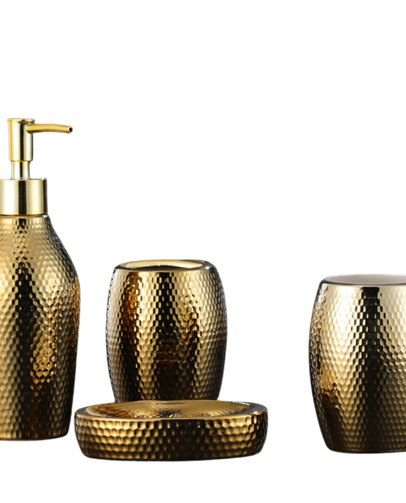 4 Pieces Golden Ceramic Bathroom Set