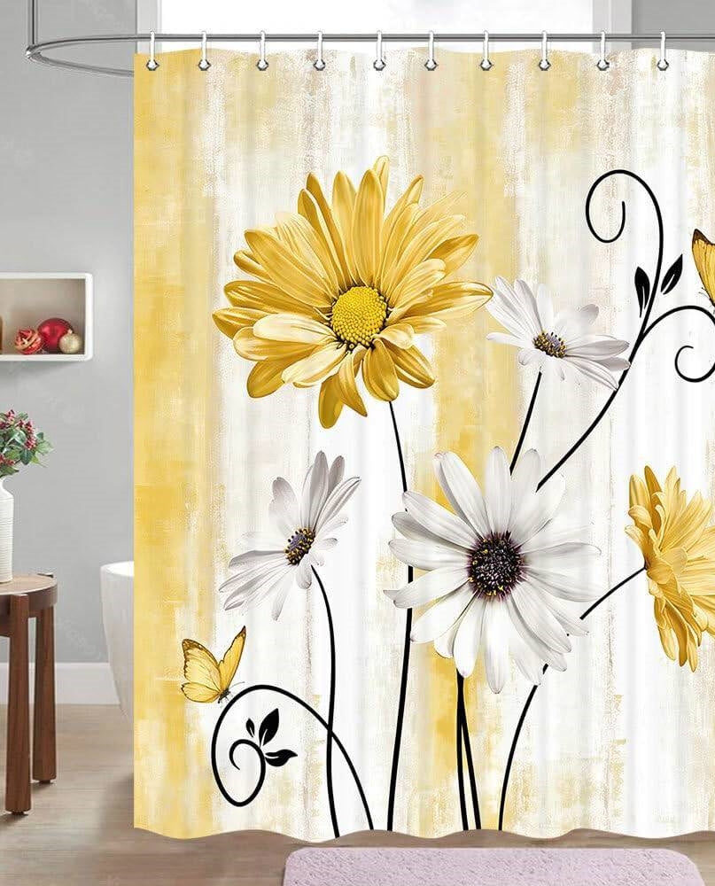 72"W x 78"H Yellow  Vibrant Floral Butterfly Polyester Shower Curtain