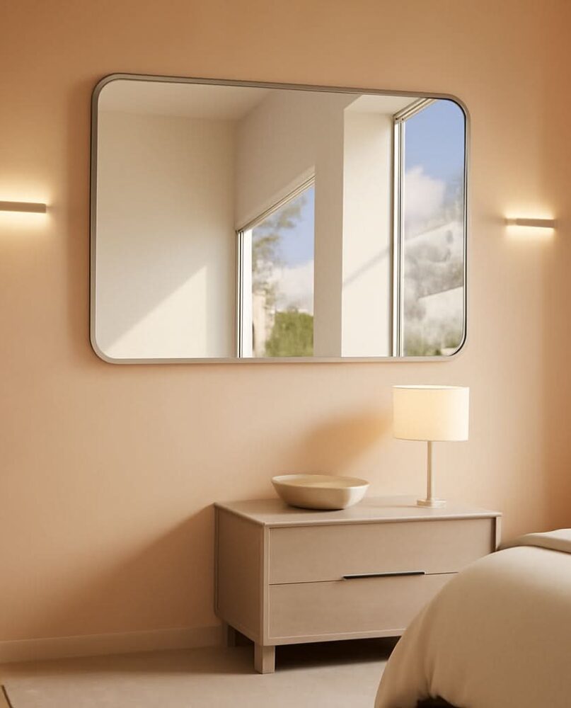 48x30 Inch Contemporary Silver Framed Bathroom Mirror