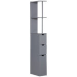 Tall Bathroom Cabinet, Freestanding Bathroom Storage Cabinet With 2-Tier Shelf And Drawers, Narrow Cupboard Storage Unit, Grey