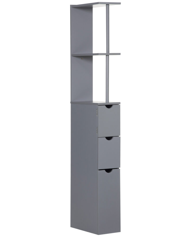 Tall Bathroom Cabinet, Freestanding Bathroom Storage Cabinet With 2-Tier Shelf And Drawers, Narrow Cupboard Storage Unit, Grey