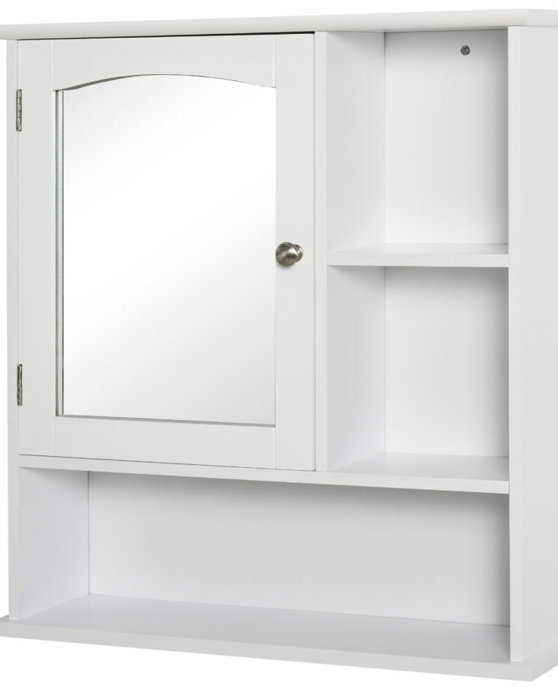 Kleankin Bathroom Cabinet, Wall Mount Storage Organizer With Mirror, Adjustable Shelf For Bathroom, Kitchen, Bedroom, White