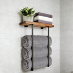 Towel Rack,bathroom Towel Storage Rack,bath Towel Holder, Iron And Wood Wall Art