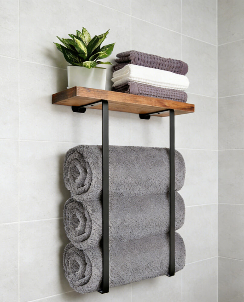 Towel Rack,bathroom Towel Storage Rack,bath Towel Holder, Iron And Wood Wall Art