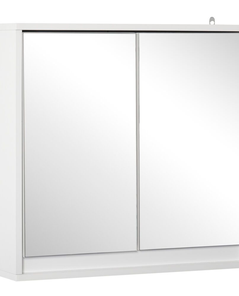 Bathroom Mirror Cabinet Wall Mounted Storage Shelf Bathroom Cupboard Double Door, White