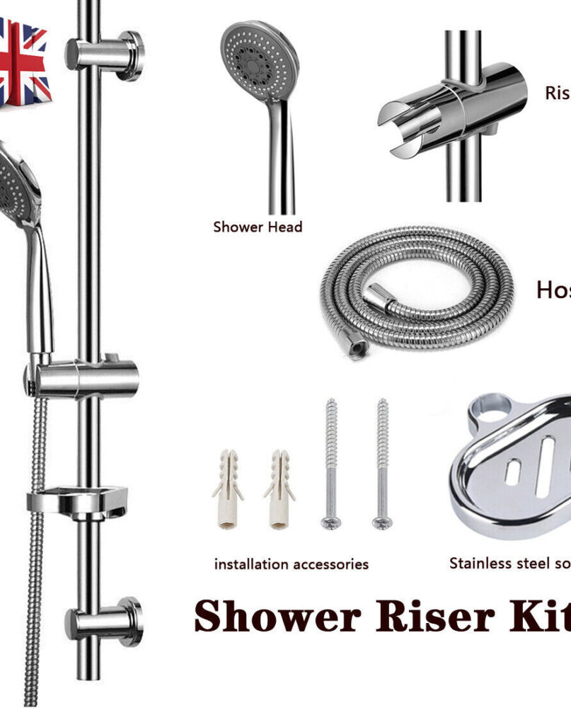 Slider Rail Shower Riser Kit Stainless Soap Bar Holder Hose Head Set