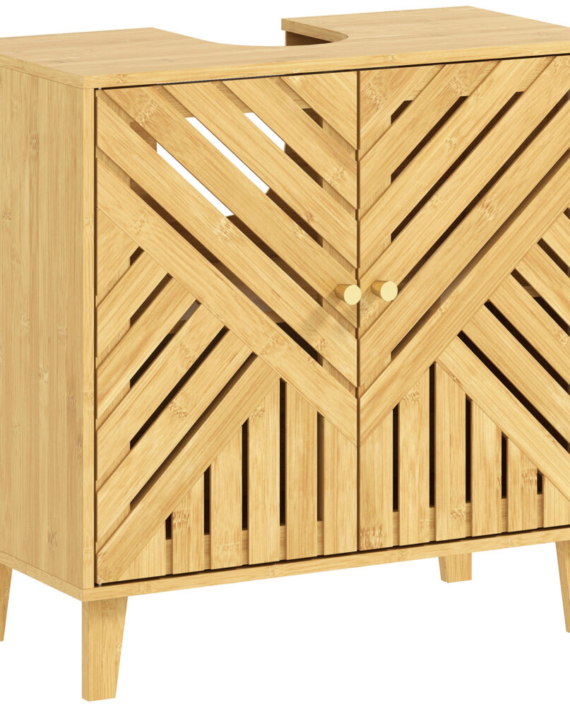 Bamboo Bathroom Under Sink Cabinet With Adjustable Shelf For Basin Without Pedestal - Natural