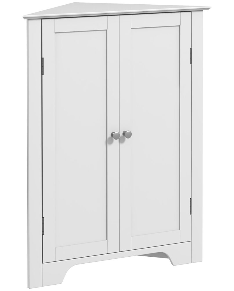Kleankin Triangle Bathroom Cabinet, Corner Bathroom Storage Unit With Adjustable Shelf And Recessed Door, Free Standing, White