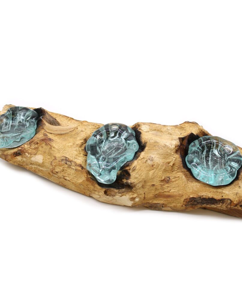 Molton Glass Flat Triple Candle Holder on Wood