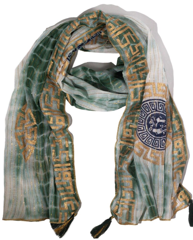 Nomad Sari Summer Marbella Print Scarf - Green with Gold (180x50cm)